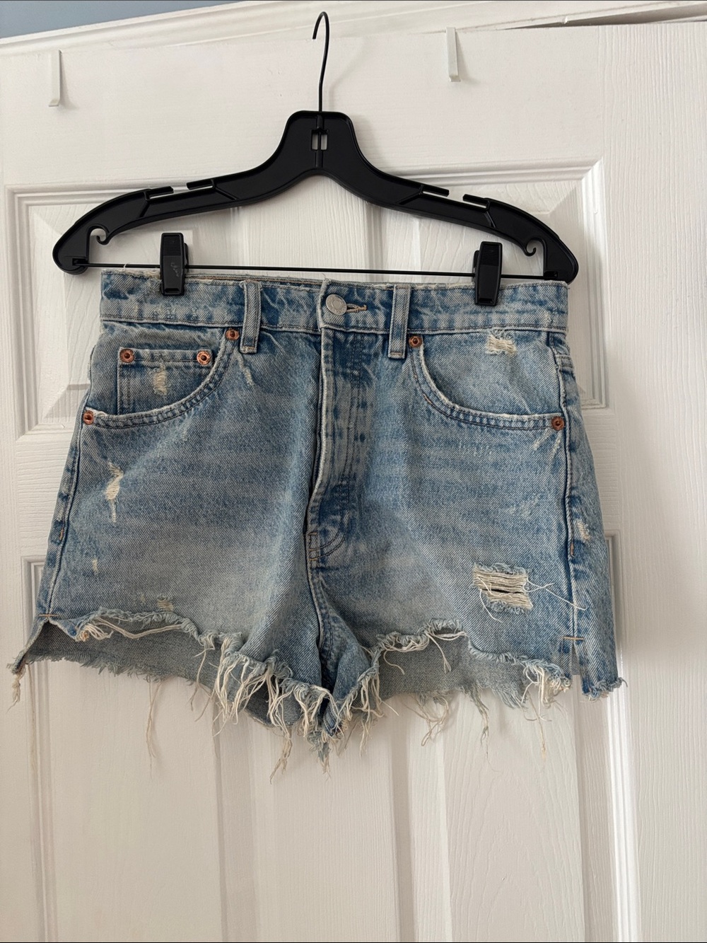 Zara Light Blue Distressed Denim Cutoff Shorts